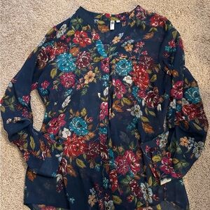Kut from the Kloth Navy Floral Blouse